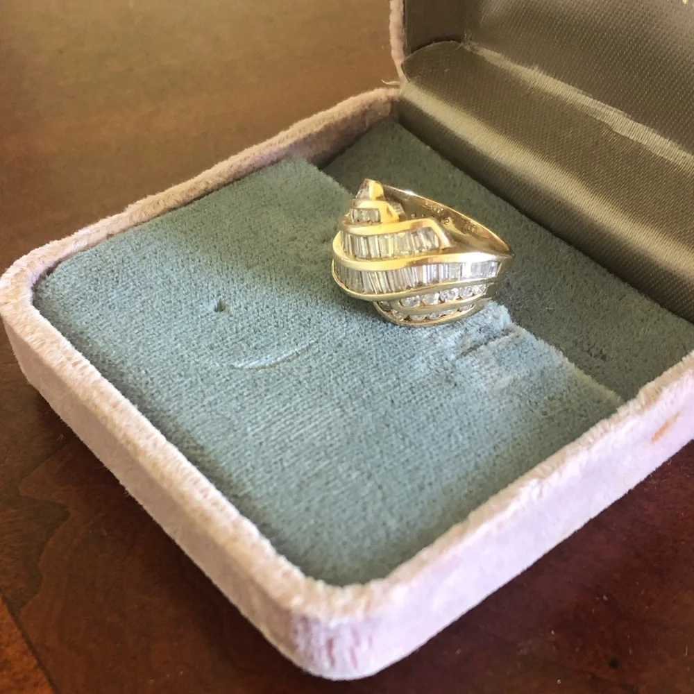 Vintage 14K Yellow Gold Baguette Diamond Statement Ring